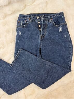High-Rise Button-Fly Distressed Women's Jeans - Blue 501